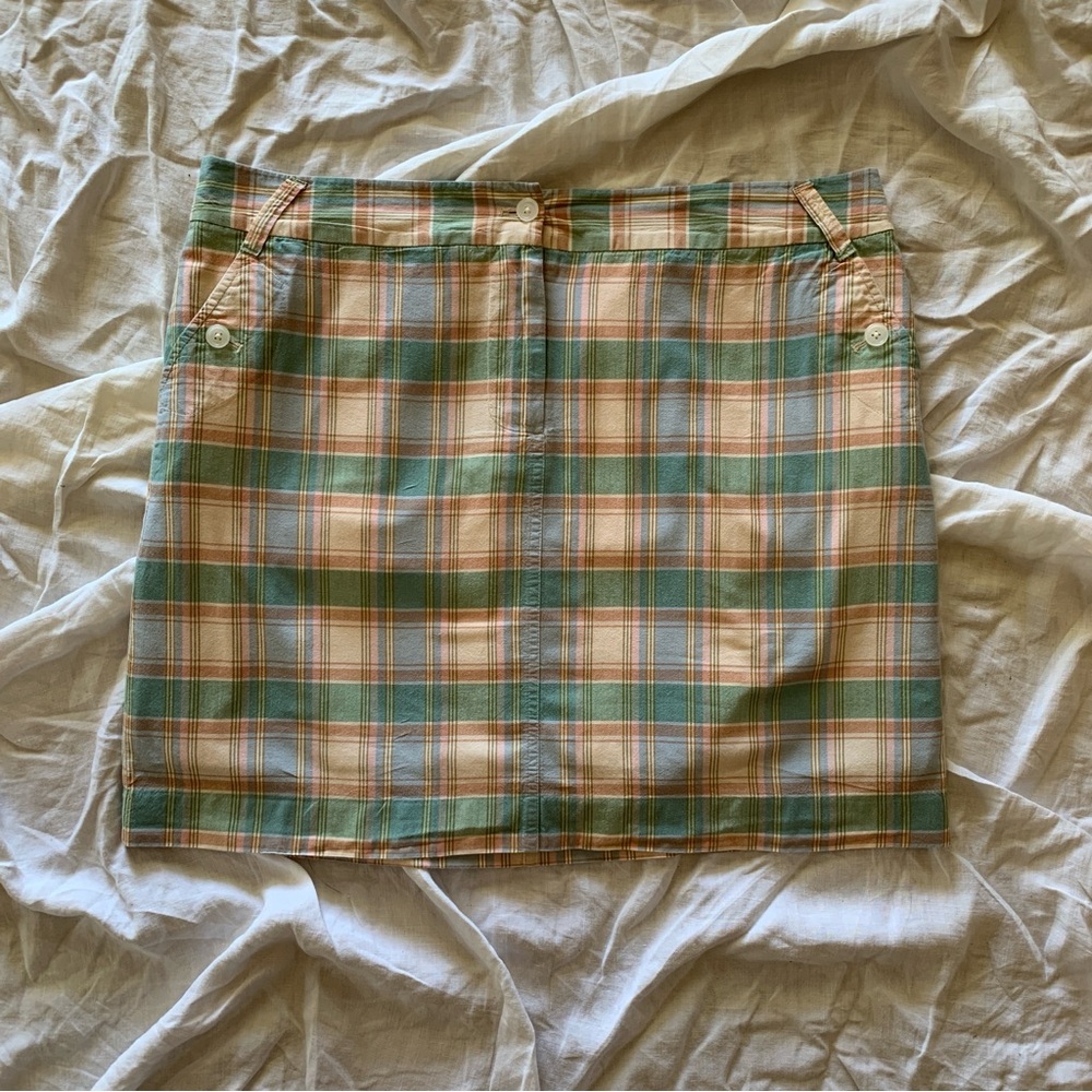 346 Brooks Brothers Plaid Green Blue and Cream 100% Cotton Women's Skirt
